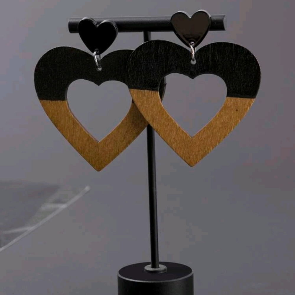 Wooden Heart Earrings